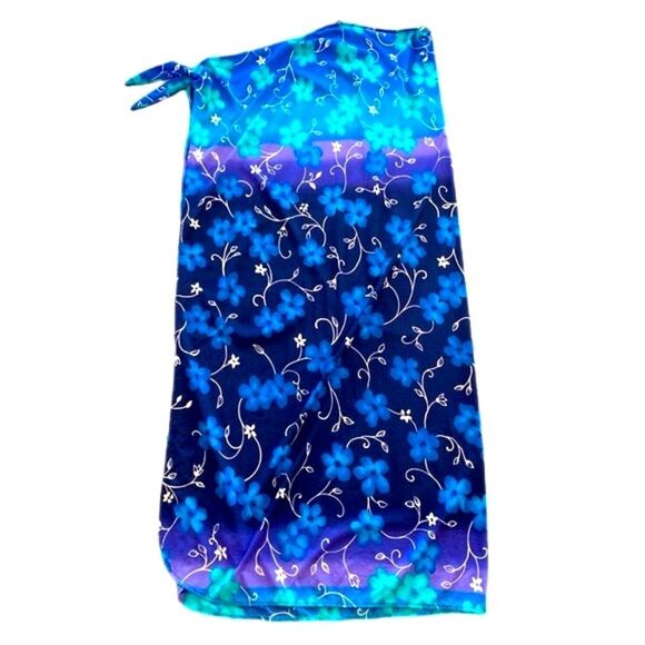 Sarong Cover Up Swimware Women’s Medium Longline Tie Ombré Floral Blue Aqua. - Picture 2 of 10